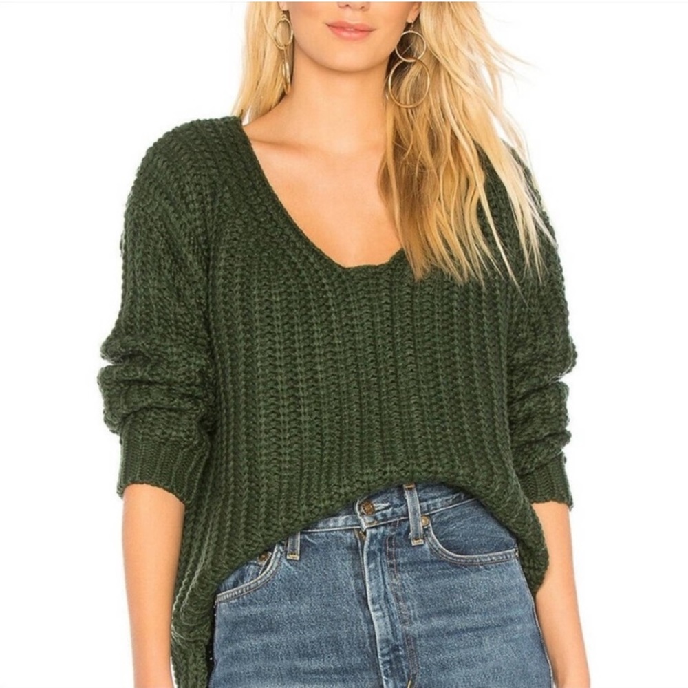 Majorelle Oversized V-neck Large Knit Weave Sweater Forest Green S